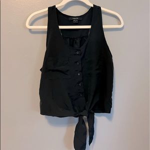 Paper Tee, medium sleeveless, black button up, ties in front